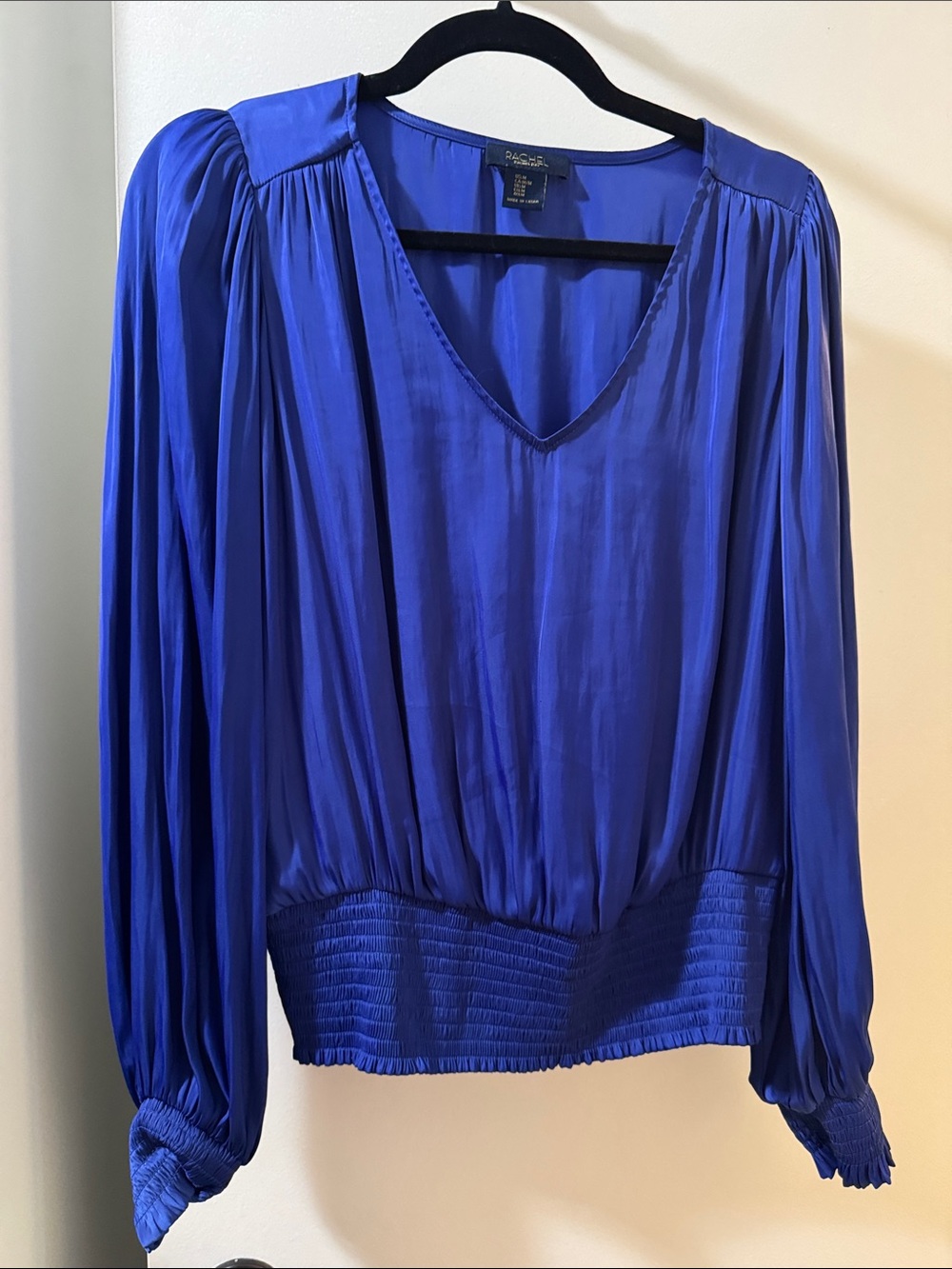 Ralph Lauren Bright Blue V-Neck Long Sleeve Blouson Top